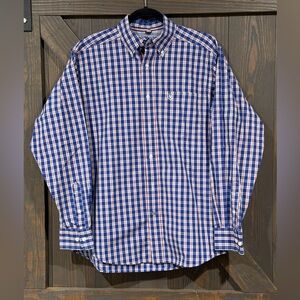 Ariat Pro Series Men’s‎ Blue and Orange Plaid Shirt Long Sleeve Size Small